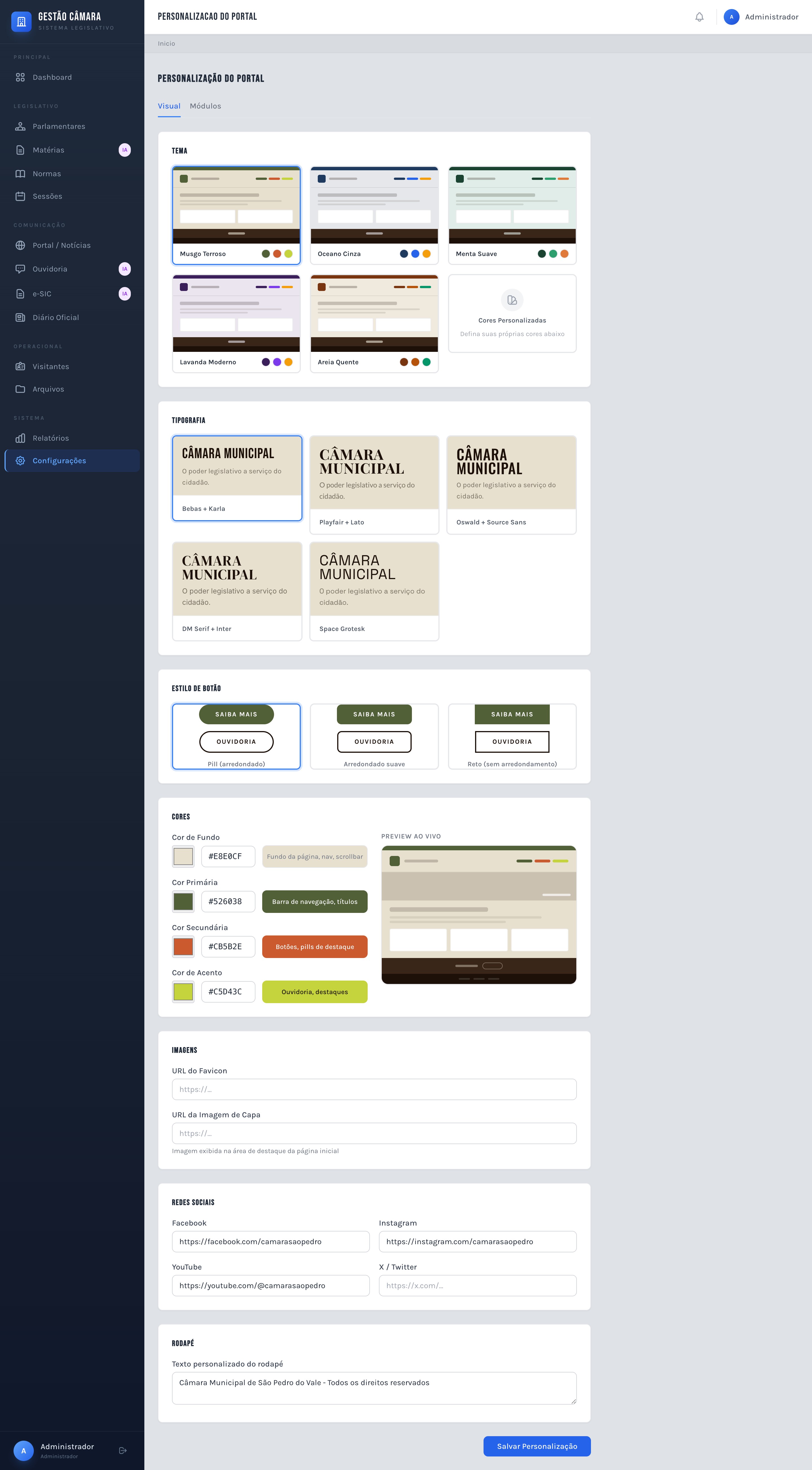 Painel de Personalização